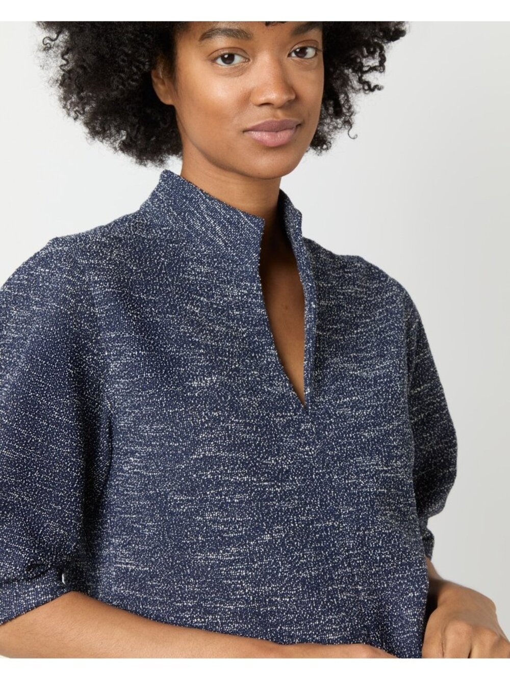 Ann Mashburn Violetta Top Sz XL Ink Speckled Knit Blue